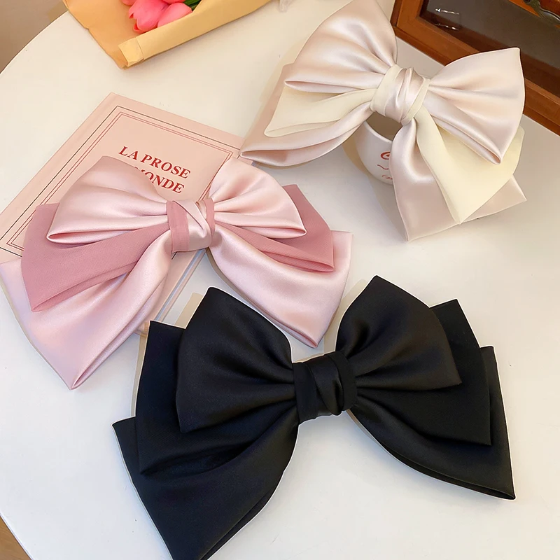 Elegant Sweet Pink Satin Bow Hair Clips