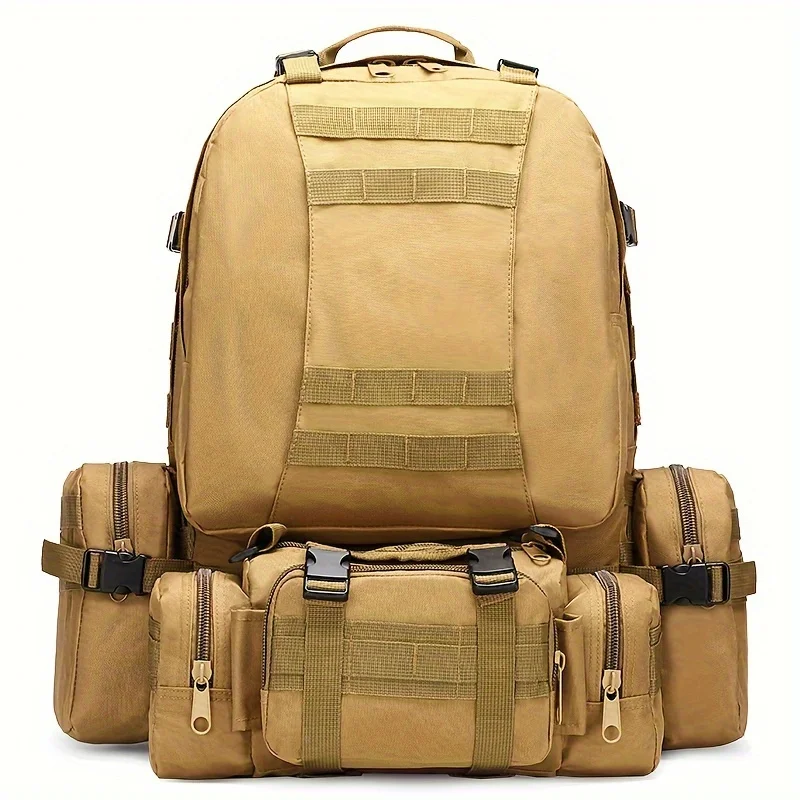 Men's Travel Bag Oxford Cloth Outdoor Backpack Hiking Bag Luggage Combination Mud Color Large Capacity Camping Backpack