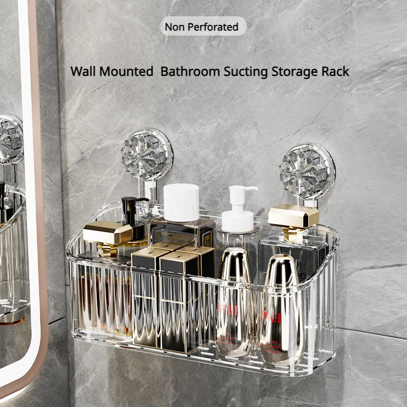 

Household Bathroom Sucting Storage Rack Non Perforated Wall Mounted Toiletries Storage Toothbrush Storage Rack Shelf Organizer