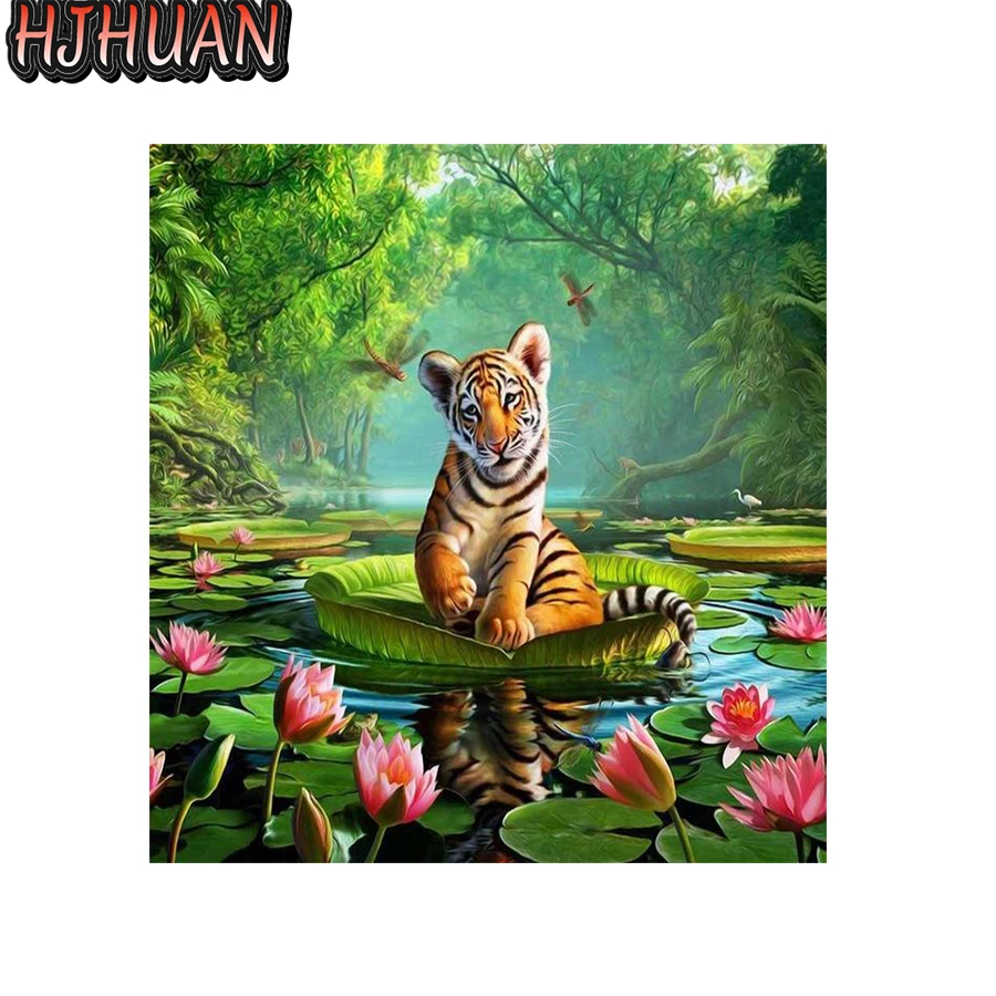 3D Diy Diamond Painting Tiger Lotus Leaf Cross Ctitch Kit Diamond Art Crystal Mosaic Ricamo Pittura Immagini Regalo Di Capodanno