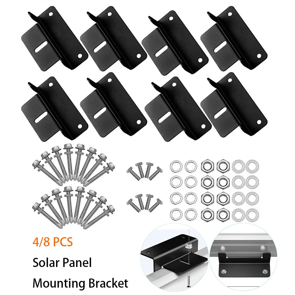 Solar Panel Mounting Set Solar Panel Mounting Bracket Aluminum Z Type Bracket PV Panel Roof Mounting Solar Mount Kit For RV Boat Black Roof