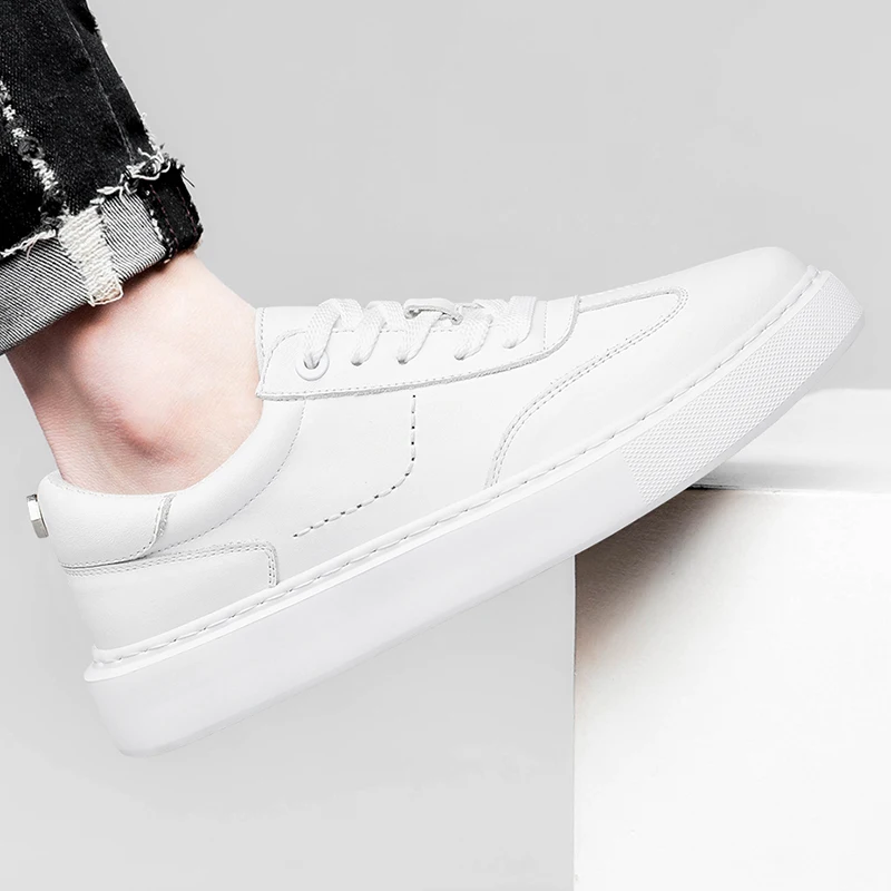 Baskets homme décontractées en cuir véritable à lacets_voghion.com
