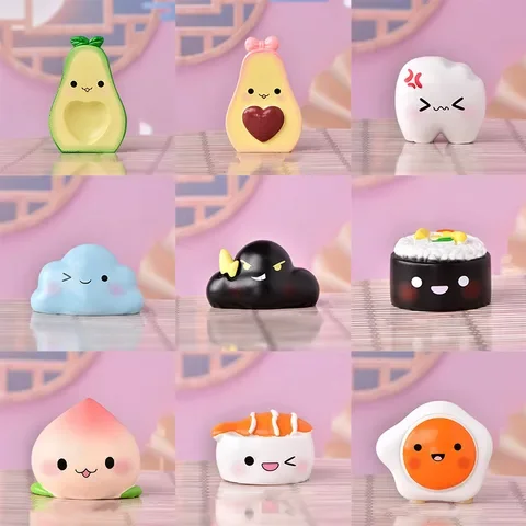 

1PC Cute Simulation Avocado Peach Sushi Egg Figurine Resin Cartoon Model Home Decor DIY Miniature Fairy Garden Cake Accessories