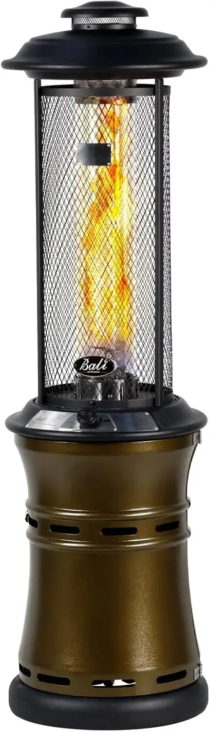 Propane Gas Patio Heater with Glass Flame and Wheels 1