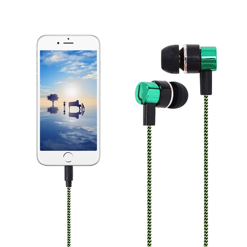 In-ear Electroplated Headset MP3 Computer General Stereo Earphones Sport Running Headphones 3.5mm Braided Wiring Earphone