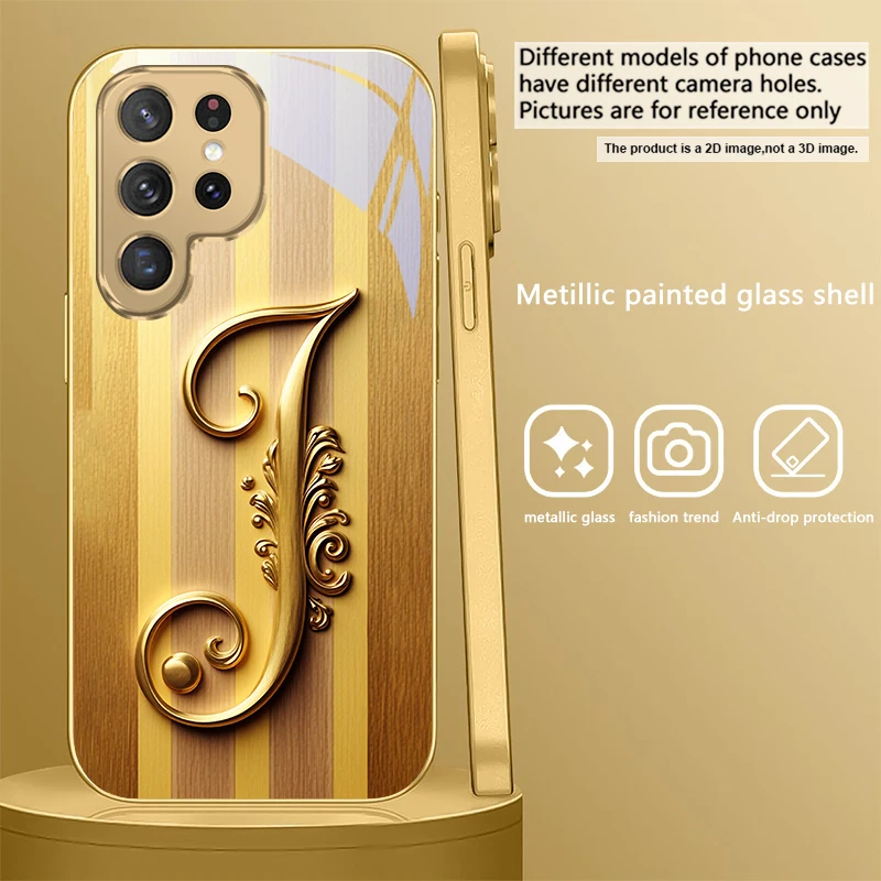 Elegant Golden Glass Phone Case with Ornate S Design