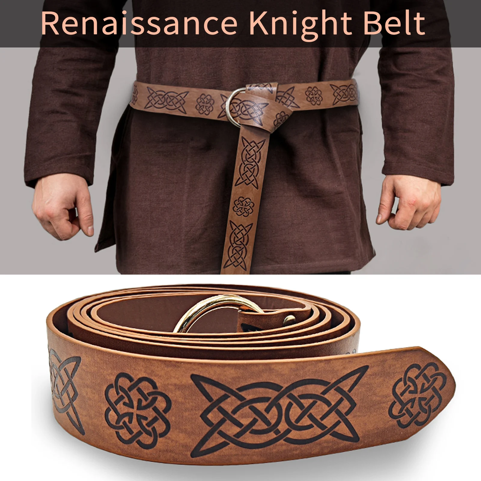 New Medieval Embossed Viking Vegvisir PU Leather O Ring Belt Retro Renaissance Knight Buckles Belt Leather Waistband for Men men fashion accessories