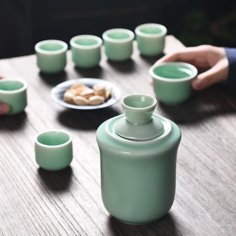 Ceramic Sake Set Cups with Warmer, Traditional Porcelain Pottery, Hot Saki Drink, Wine Glass Set