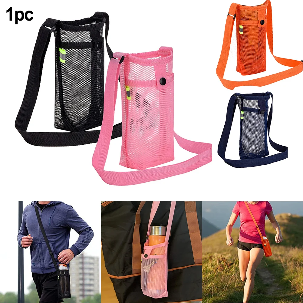 Cup Holder Bag Shoulder Bag Water Bottle Mesh Net Bag For School, Work, Jogging, Hiking, Cycling