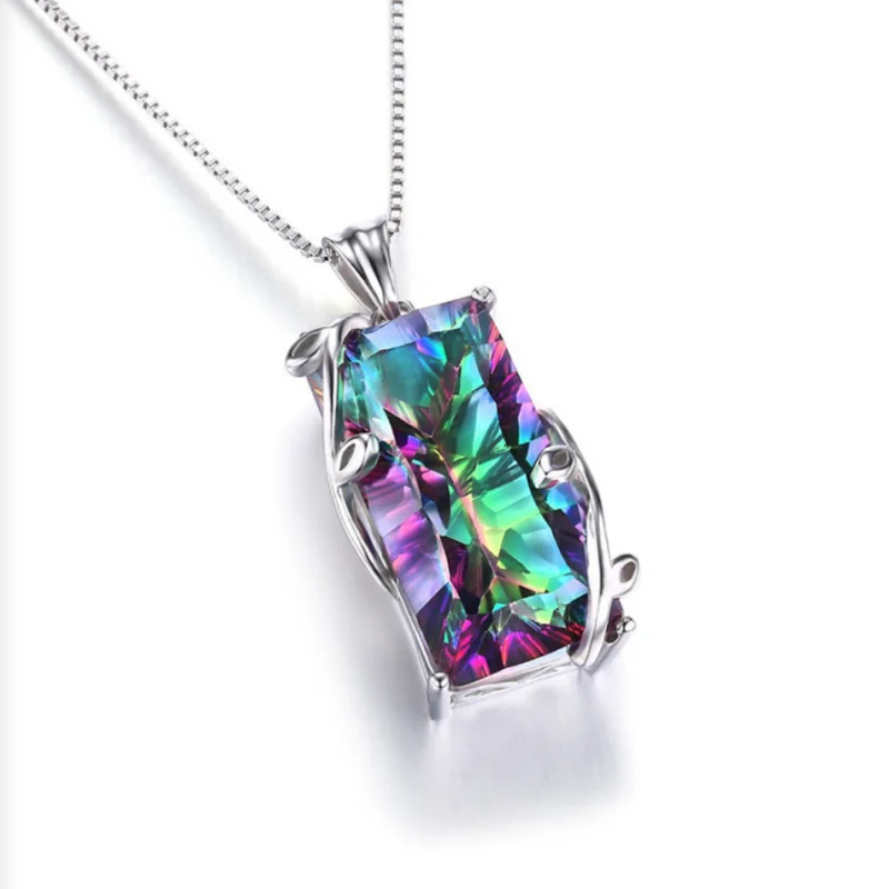 Silver 925 Colorful Stone Tourmaline Pendant Topaz Leaves GEMSTONE Necklace For women Birthday Party Gift Gemstone Chain pendant necklace