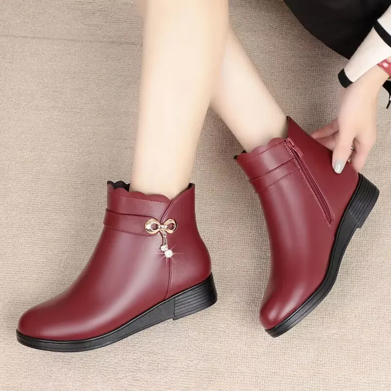 2023WinterLeatherWaterproofWomenCasualBootsWomenThickPlush