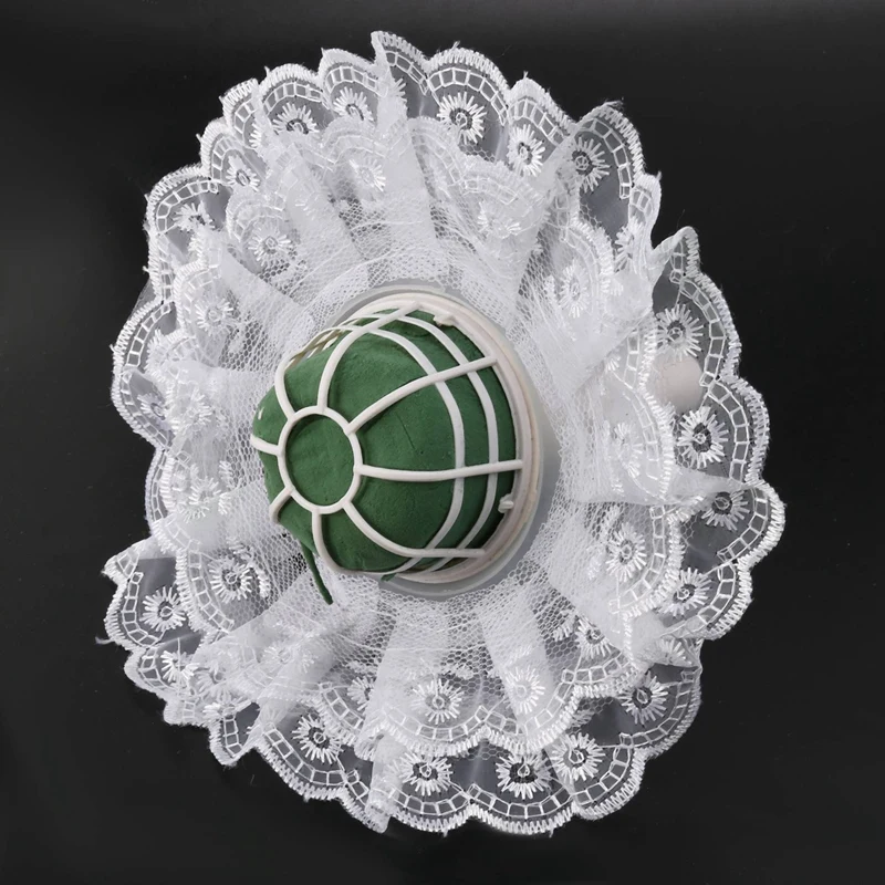 A85Q-6 Wedding Bridal Bouquet Holder Handles With 6 White Lace Collar Flower Holders