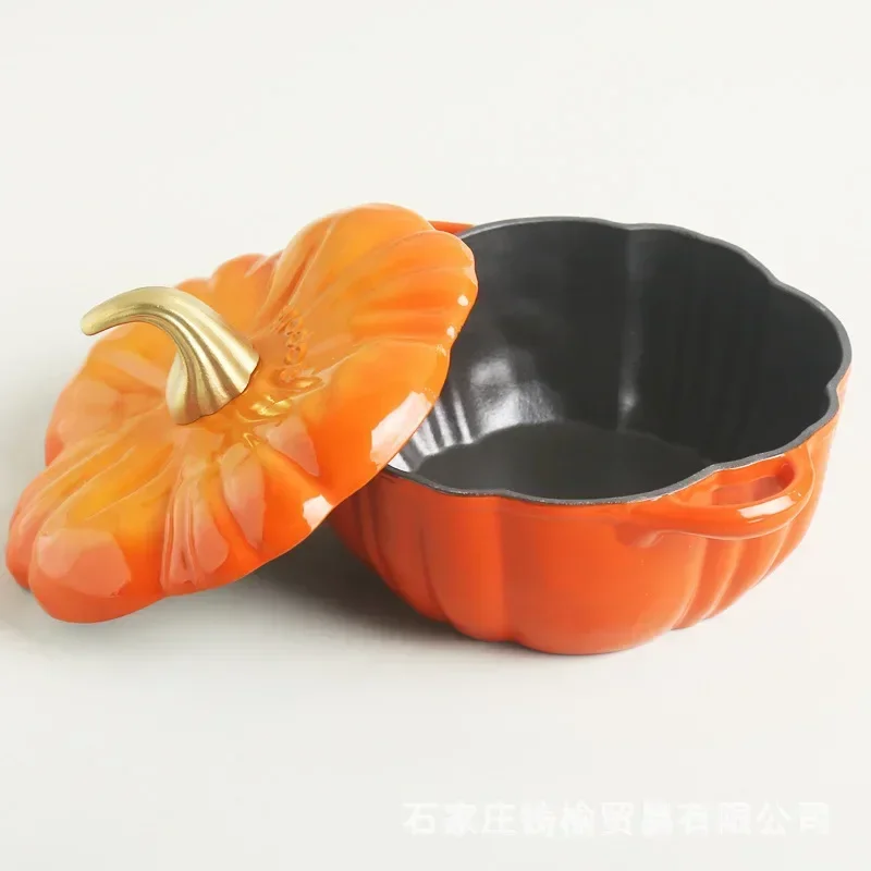 Cocotte Citrouille En Fonte Émaillée Avec Couvercle - Marmite Halloween Anti-adhésive Pour Ragoûts, Soupes, Cuisson Au Four - Idéal Cadeau Automne