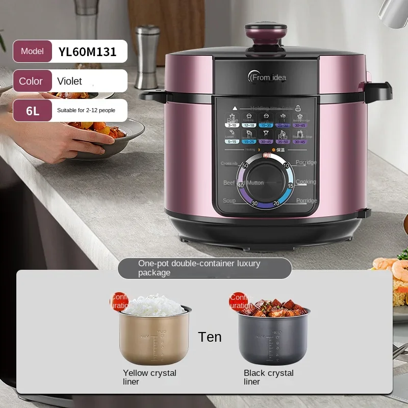 220V Midea Multi-cooker with Electric Pressure Cooker, 5L Double Inner Pot, 12 Preset Programs, Official Flagship Store Genuine