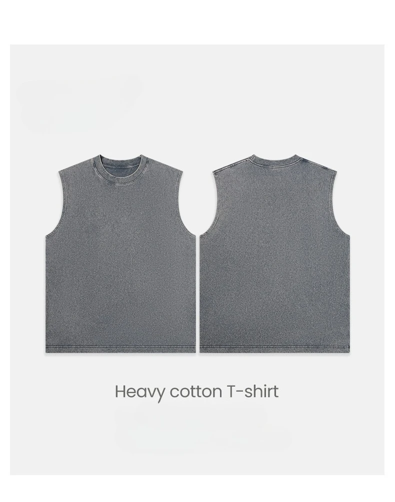 230g Pure Cotton European and American High Street Retro Washed Distressed Sleeveless Vest Men's Casual Loose Shoulder T-shirt