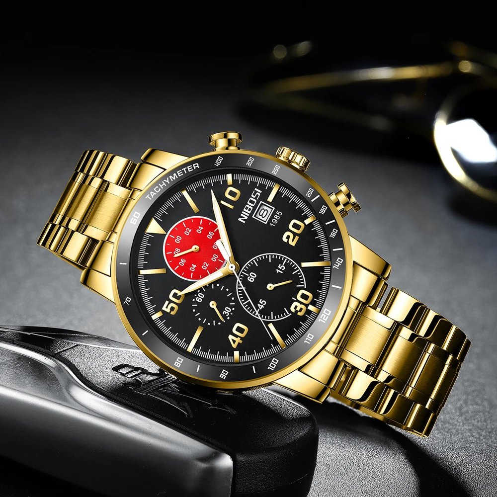 NIBOSI Mens Watches Top Brand Luxury Chronograph Quartz Watch Stainless Steel Waterproof Sport Male Clock Relogio Masculino