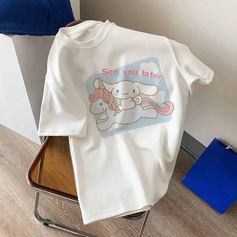 

Cinnamoroll T-shirt Women New Sanrio Anime T Shirt Kawaii Cartoon Manga Casual Clothes Fashion Harajuku Unisex Cotton Streetwear