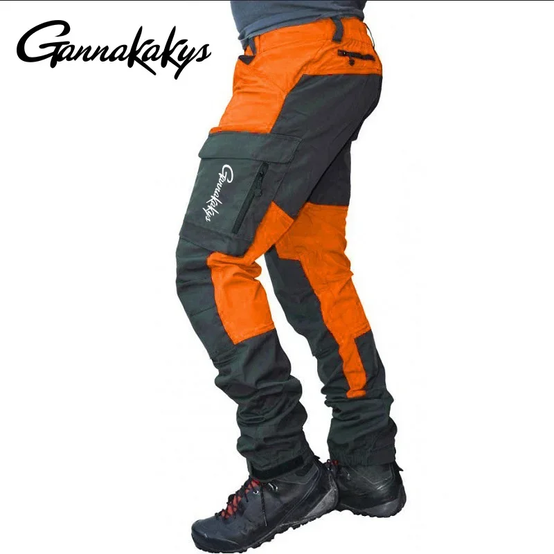New Men's Outdoor Leisure Patch Tactical Fishing Pants Sports Long Work Pants Multi Pocket Loose Color Blocked Bicycle