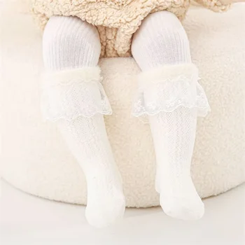 Adorable Baby Girl Knee High Socks Soft Cotton Lace Trim Elastic Breathable Warm Comfortable Fashion Stockings for Toddlers 1