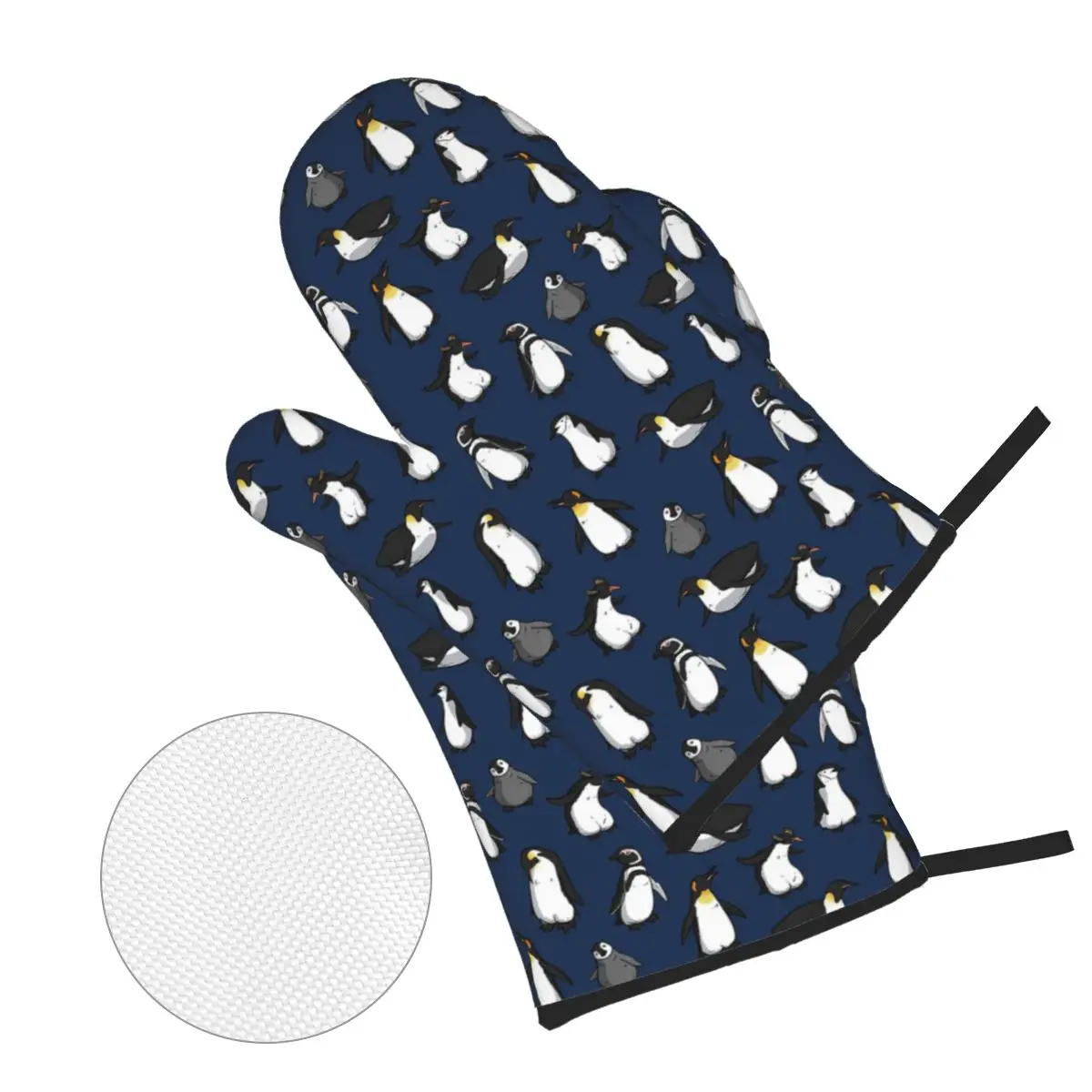 Cute Penguin Pattern Dark Blue Variant Oven Mitts and Pot Holder Sets of 4 for Baking Kitchen Cooking Grilling Resistant Gloves
