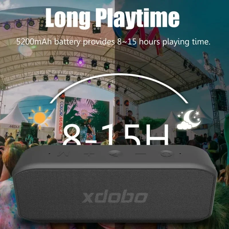 XDOBO 청중 블루투스 스피커, 무선 서브우퍼, 방수 슈퍼 베이스, 야외 활동, 등산 라우드 스피커, 뮤직 박스 DSP, 20W