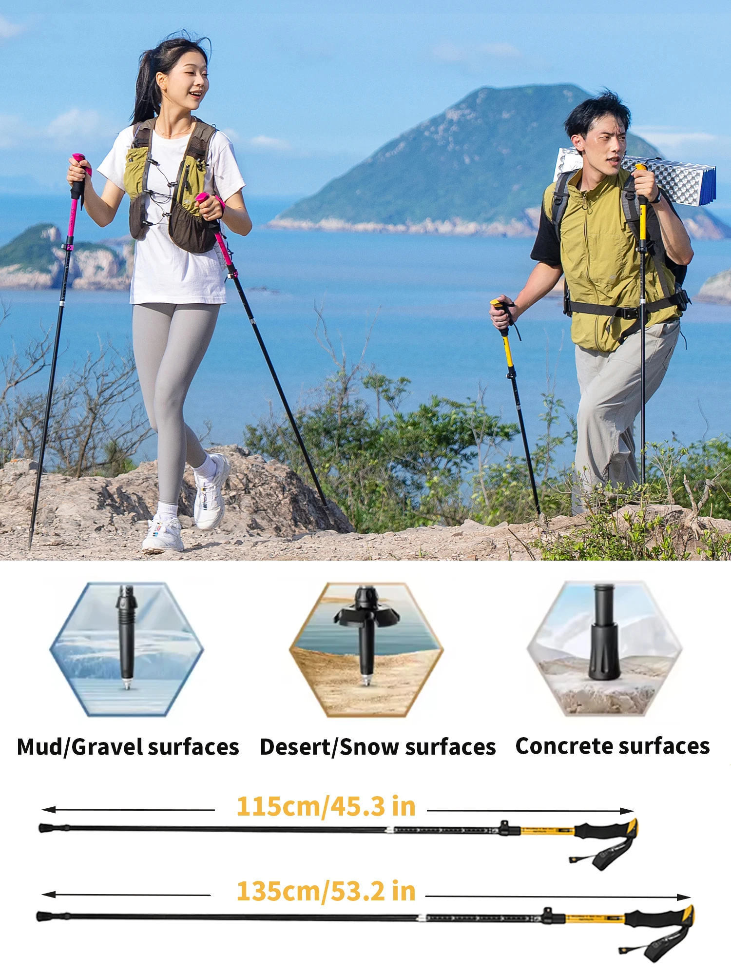 Walking Stick 3 Sections Foldable Ultralight Aluminum Alloy Hiking Pole Quick Open Outdoor Travel Hiking Trekking Pole