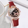 6PCS/Set Women's Watch Fashion Roma Heart Dial Leather Band Quartz Watches Leaf Bracelets Set(Without Box) 4