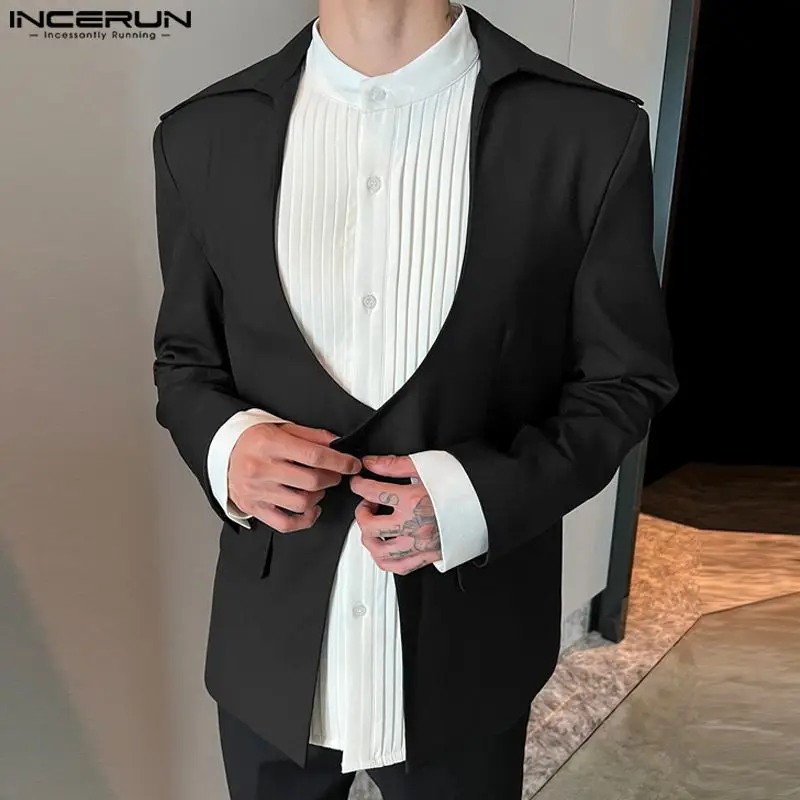 

Топы INCERUN 2023, мужской блейзер с большими лацканами в Корейском стиле, Повседневная Уличная одежда, мужской однотонный Универсальный простой костюм, женские куртки