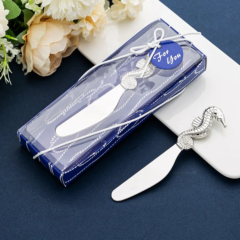 

100pcs Alloy Sea Horse Spreader Butter Knife Cream Spatula Gift Box Birthday Wedding Party Favors