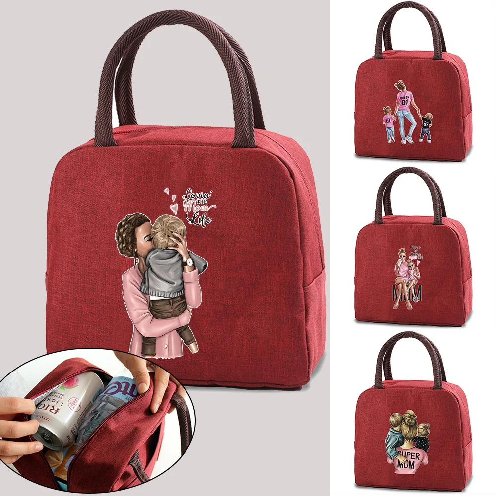 lunch dinner bags canvas rose flower letter print handbag picnic travel breakfast box school child thermal bag tote food pouch Cooler Bags Portable Zipper Thermal Insulated Lunch Bags for Women Child Lunch Box Tote Mom Print Travel Food Storage Handbag