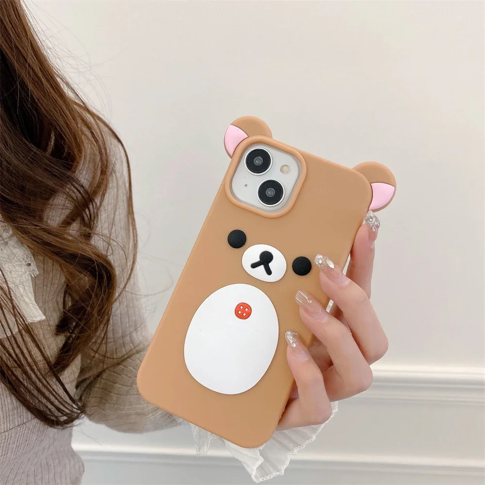 thumbnail image 1 of Funda de silicona suave con orejas rosas en 3D para IPhone, carcasa trasera de dibujos animados con Oso de Boca Grande para IPhone 12, 13, 14, 15 Pro Max, 11, 15Pro, 14Pro, i15, 1 of 4