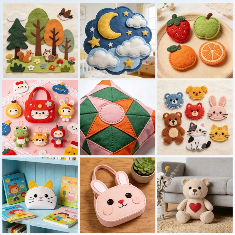 20×30cm 얇고 내구성 있는 펠트 원단은 다양한 색상으로 제공되며, 수공예품 제작, DIY 공예 및 바느질에 적합합니다.