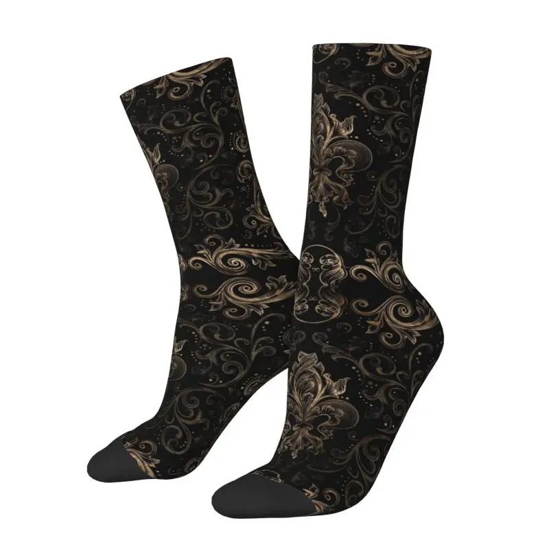 

Gold Filigree Fleur-de-Lis Dress Socks Mens Womens Warm Fashion Fleur De Lis Lily Flower Symbol Crew Socks