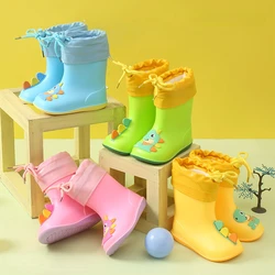 Autumn Winter Children Rain Boots Warm Plush Waterproof Kids Rain Shoes Boys Girls Baby Rubber Boots Soft PVC Snow Boots