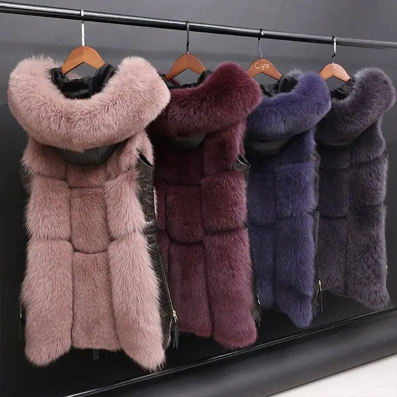 

Winter New Hoodies Fake Fur Vest Women Plush Fashion Warm Slim Sleeveless Waistcoat Gilet Size Faux Fox Overcoat V156