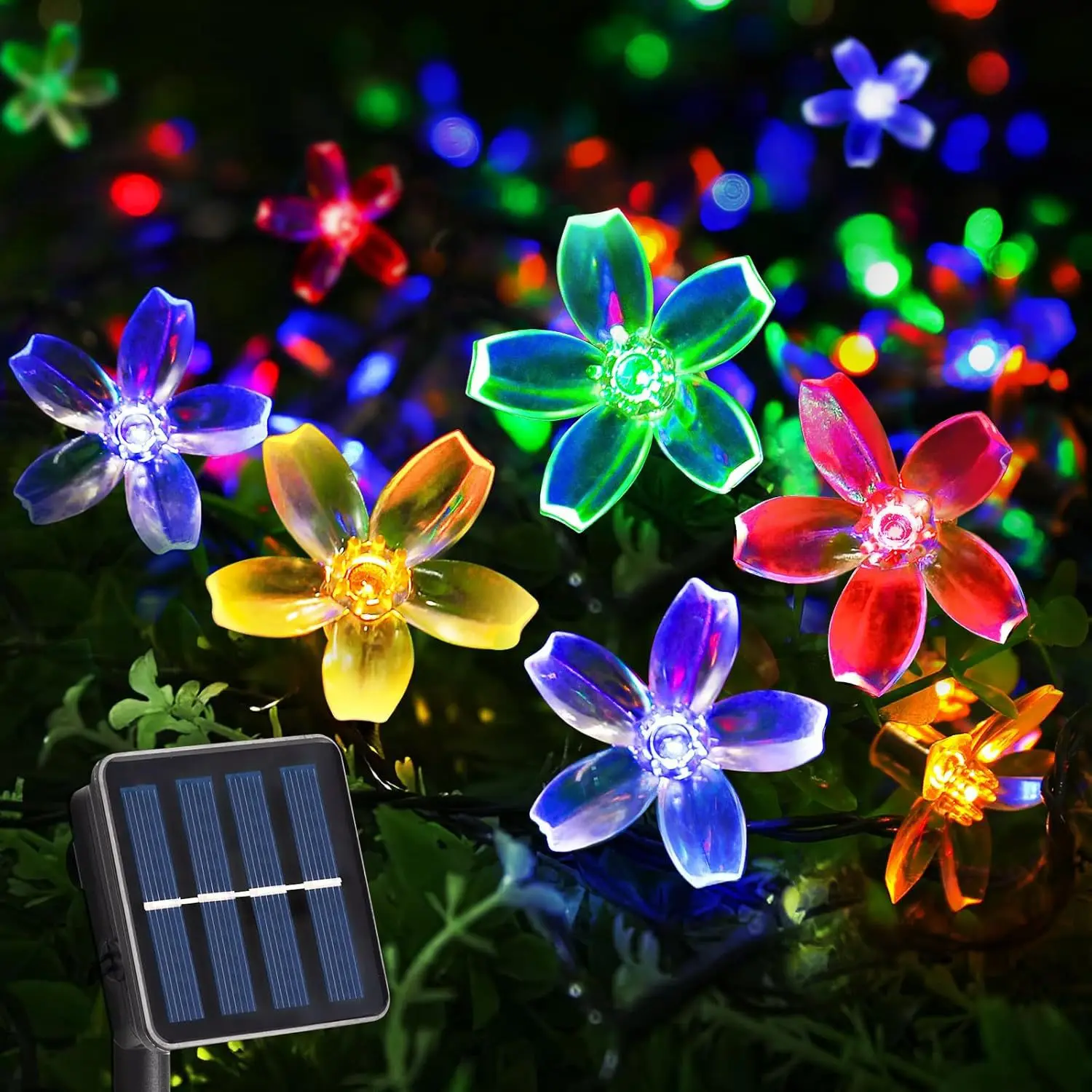 Solar LED Cherry Blossom String Lights with 8 Lighting Modes for Outdoor Garden and Christmas Decor