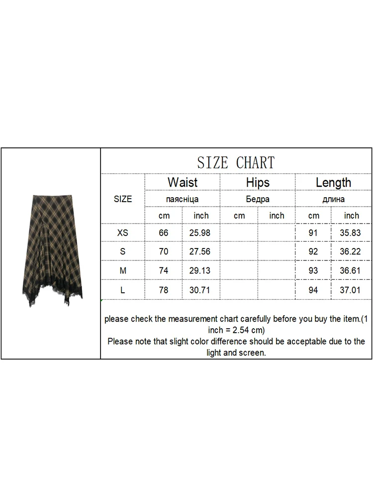 Women's Plaid Long Skirts Vintage Printed Loose Lace Spliced A Line Skirt Fashion Retro Elegant Irregular Design Casual Skirts