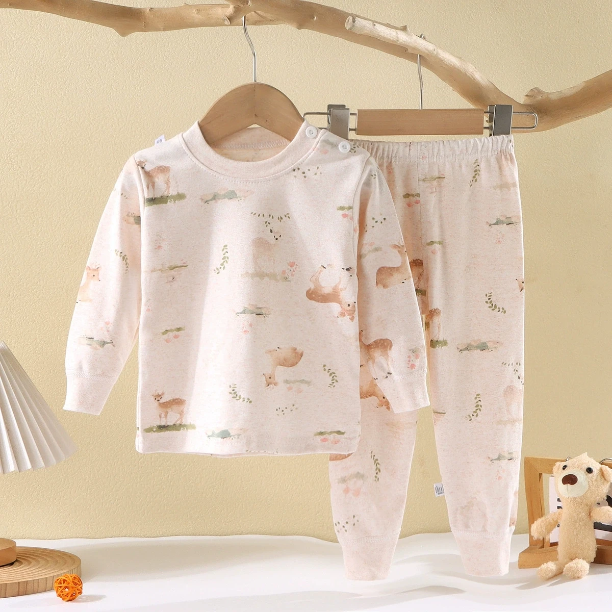 Kids Cartoon Animal Pajama Set Toddler Boys Girls Long Sleeve Cotton Sleepwear Children's Squirrel/Bear/Whale Homewear Outfit