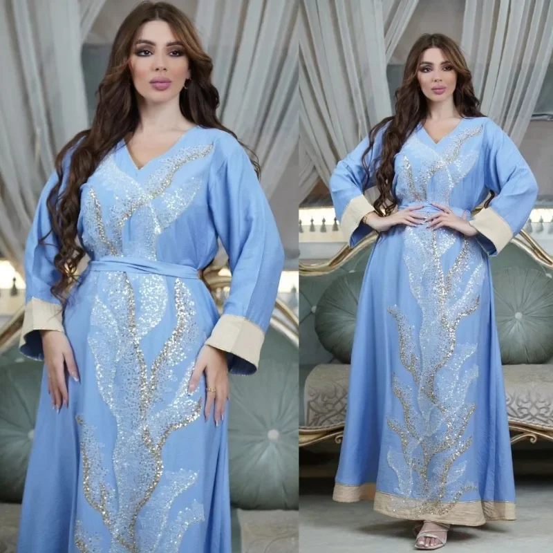 Muslim Robe Sequin Embroider Fashion Abaya Middle East Women's Clothing Arab Clothing Home Leisure Muslim Maxi Dresses for Women