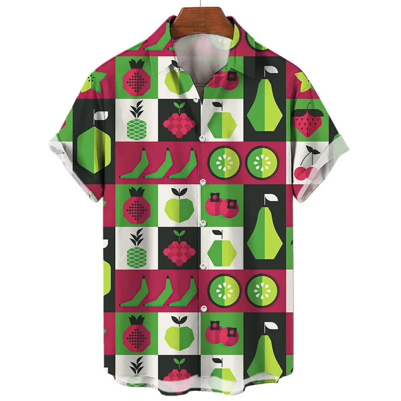 thumbnail image 1 of Camisas hawaianas de verano con estampado de frutas tropicales para hombre, blusas casuales de manga corta de gran tamaño a la moda para playa hawaiana para mujer, 1 of 5