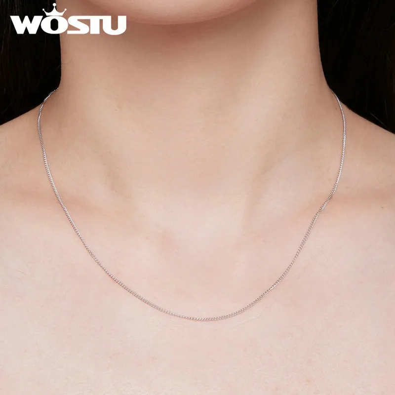 Silver Necklace WOSTU 925 Sterling Silver Plated Gold Simple Basic Clasp Chain For Women Wedding Party Fine Fashion Jewelry Gift Making
