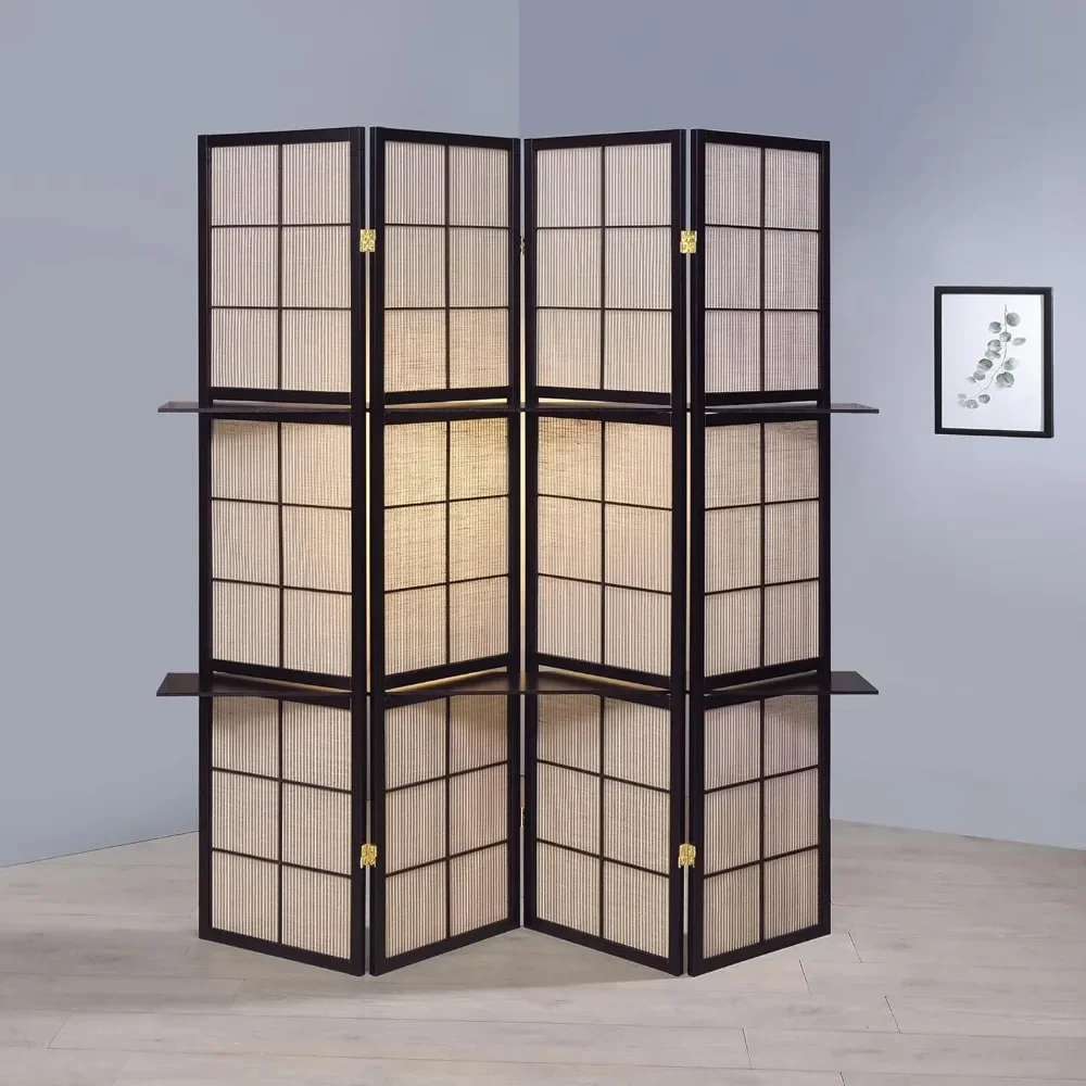 Room Divider 4 Panel Room Dividers with Storage Shelves Partition Dividers and Folding Privacy Screens Wall Divider