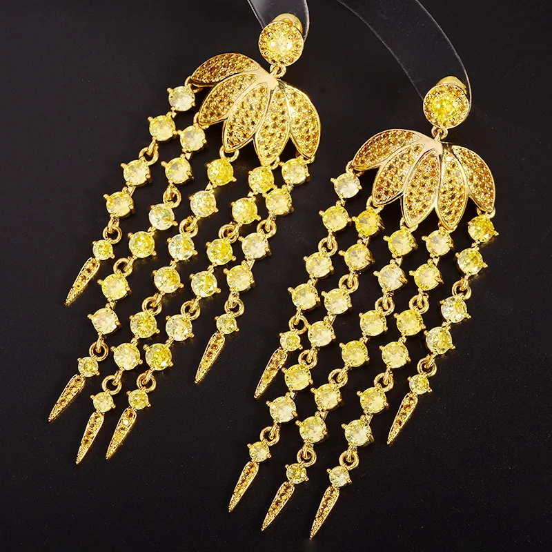 

Luxury Sparkling Long Zircon Tassel Earrings Delicate Crown Dangle Earrings Fashion S925 Silver Needle Womens Earring Accessori