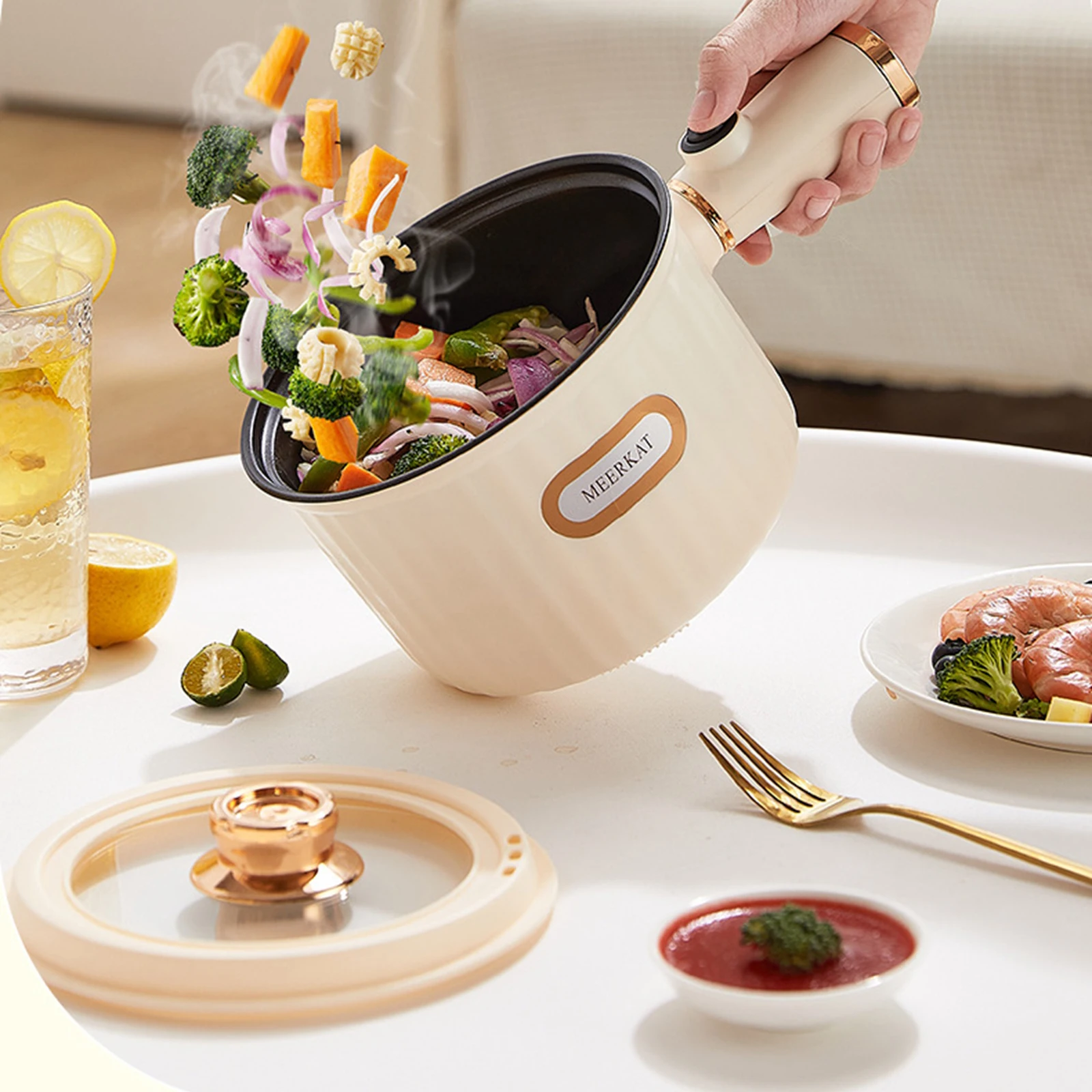 Electric Pots Nonstick Portable Multifunctional Dry 2 Gear 1.6L Electric Rice Cooker for Fry Ramen Steak Soup Oatmeal 3