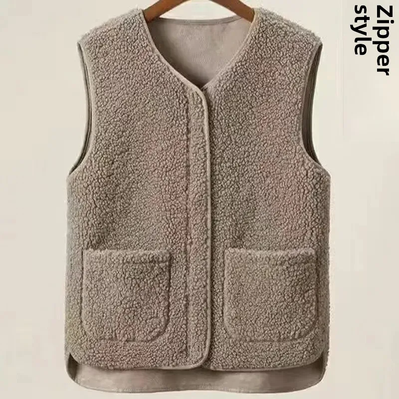 Light camel [zipper thickened vest]]