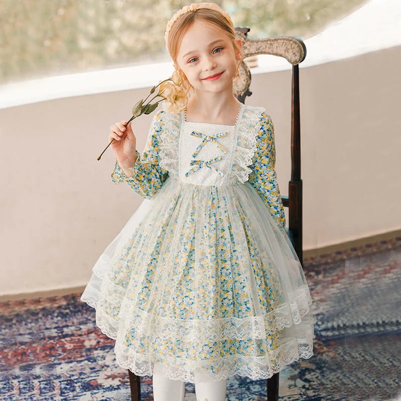 French Style Princess Dress Girl 2022 Spring Autumn Floral Lace Lolita Dress Kids Clothes Long Sleeve Girls Cute Party Clothing skirt dress for baby girl Dresses