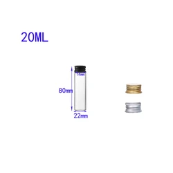 Set of 10 Assorted Portable Glass Bottles with Aluminum Caps (5ml - 100ml) - Gold, Silver, Black - Silver lidX10PCS (22mm diameter 20ml)