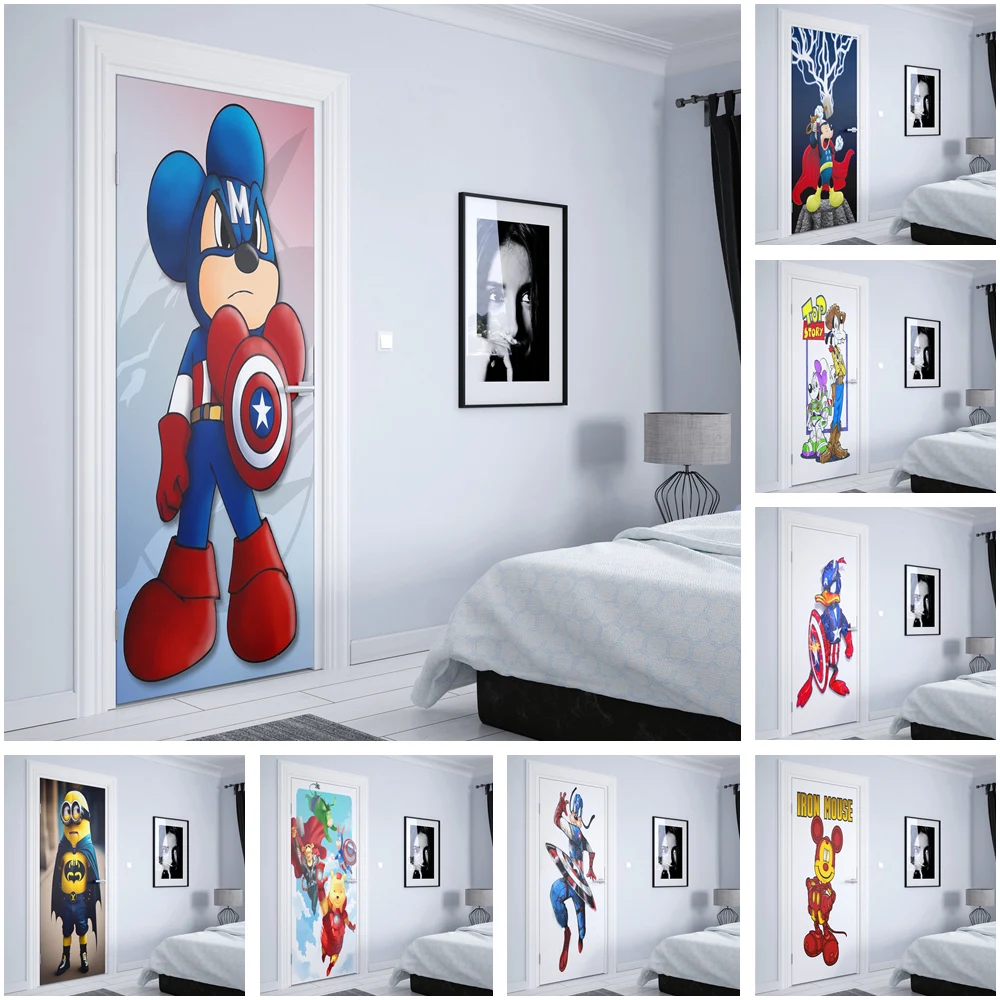 Disney Anime Lilo & Stitch Angel Mickey Donald Duck Funny Minion Door Sticker Decorazione Artistica Home Room Door Wall Pvc Sticker