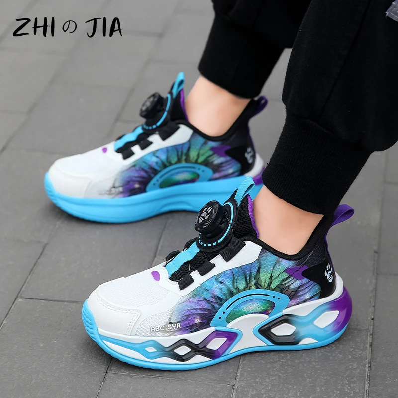 가을 메쉬 통기성 어린이 운동화, 회전 버클 경량 러닝화, 학생 패션 트렌디 신발, 소년 신상