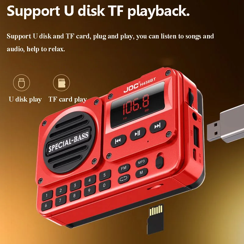 Mini Portable FM Radio HD Screen Radios Receiver Wireless Bass Bluetooth Speaker Music Box with TF Card U Disk 3.5mm Headset Jac